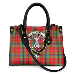 ScotsTee Shop Scottish MacLean of Duart Modern Clan Crest Tartan Leather Bag with Shoulder Strap