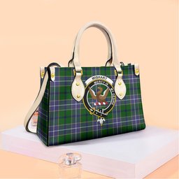 ScotsTee Shop Scottish Wishart Hunting Modern Clan Crest Tartan Leather Bag with Shoulder Strap