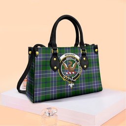 ScotsTee Shop Scottish Wishart Hunting Modern Clan Crest Tartan Leather Bag with Shoulder Strap