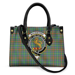 ScotsTee Shop Scottish MacKintosh Hunting Ancient Clan Crest Tartan Leather Bag with Shoulder Strap