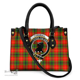 ScotsTee Shop Scottish Turnbull Dress Clan Crest Tartan Leather Bag with Shoulder Strap