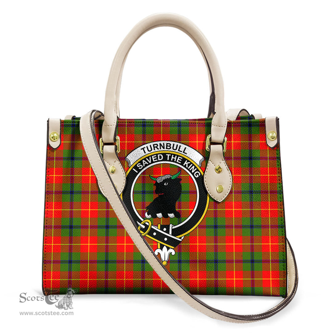 ScotsTee Shop Scottish Turnbull Dress Clan Crest Tartan Leather Bag with Shoulder Strap