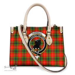 ScotsTee Shop Scottish Turnbull Dress Clan Crest Tartan Leather Bag with Shoulder Strap