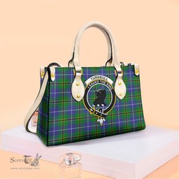 ScotsTee Shop Scottish Turnbull Hunting Clan Crest Tartan Leather Bag with Shoulder Strap
