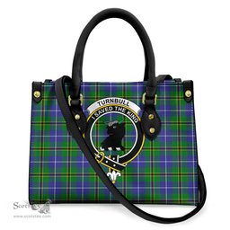 ScotsTee Shop Scottish Turnbull Hunting Clan Crest Tartan Leather Bag with Shoulder Strap