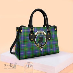 ScotsTee Shop Scottish Turnbull Hunting Clan Crest Tartan Leather Bag with Shoulder Strap