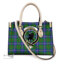 ScotsTee Shop Scottish Turnbull Hunting Clan Crest Tartan Leather Bag with Shoulder Strap