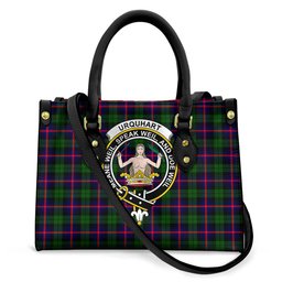 ScotsTee Shop Scottish Urquhart Modern Clan Crest Tartan Leather Bag with Shoulder Strap