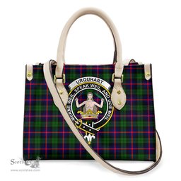 ScotsTee Shop Scottish Urquhart Modern Clan Crest Tartan Leather Bag with Shoulder Strap