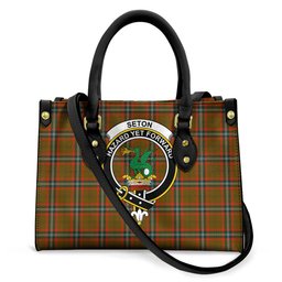 ScotsTee Shop Scottish Seton Hunting Modern Clan Crest Tartan Leather Bag with Shoulder Strap