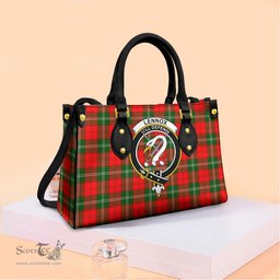 ScotsTee Shop Scottish Lennox Modern Clan Crest Tartan Leather Bag with Shoulder Strap