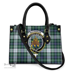 ScotsTee Shop Scottish MacKenzie Dress Ancient Clan Crest Tartan Leather Bag with Shoulder Strap