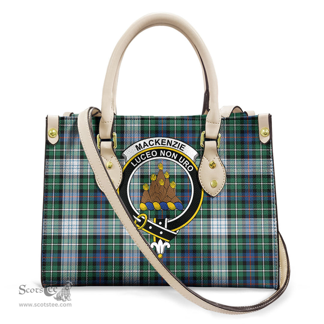 ScotsTee Shop Scottish MacKenzie Dress Ancient Clan Crest Tartan Leather Bag with Shoulder Strap