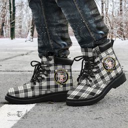 ScotsTee Shop Scottish MacFarlane Black White Ancient Clan Crest Tartan All Season Boots