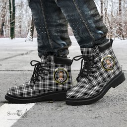 ScotsTee Shop Scottish Menzies Black White Modern Clan Crest Tartan All Season Boots