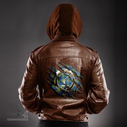 ScotsTee Shop Scottish Barclay Hunting Ancient Clan Crest Tartan Scratch Tartan Leather Jacket