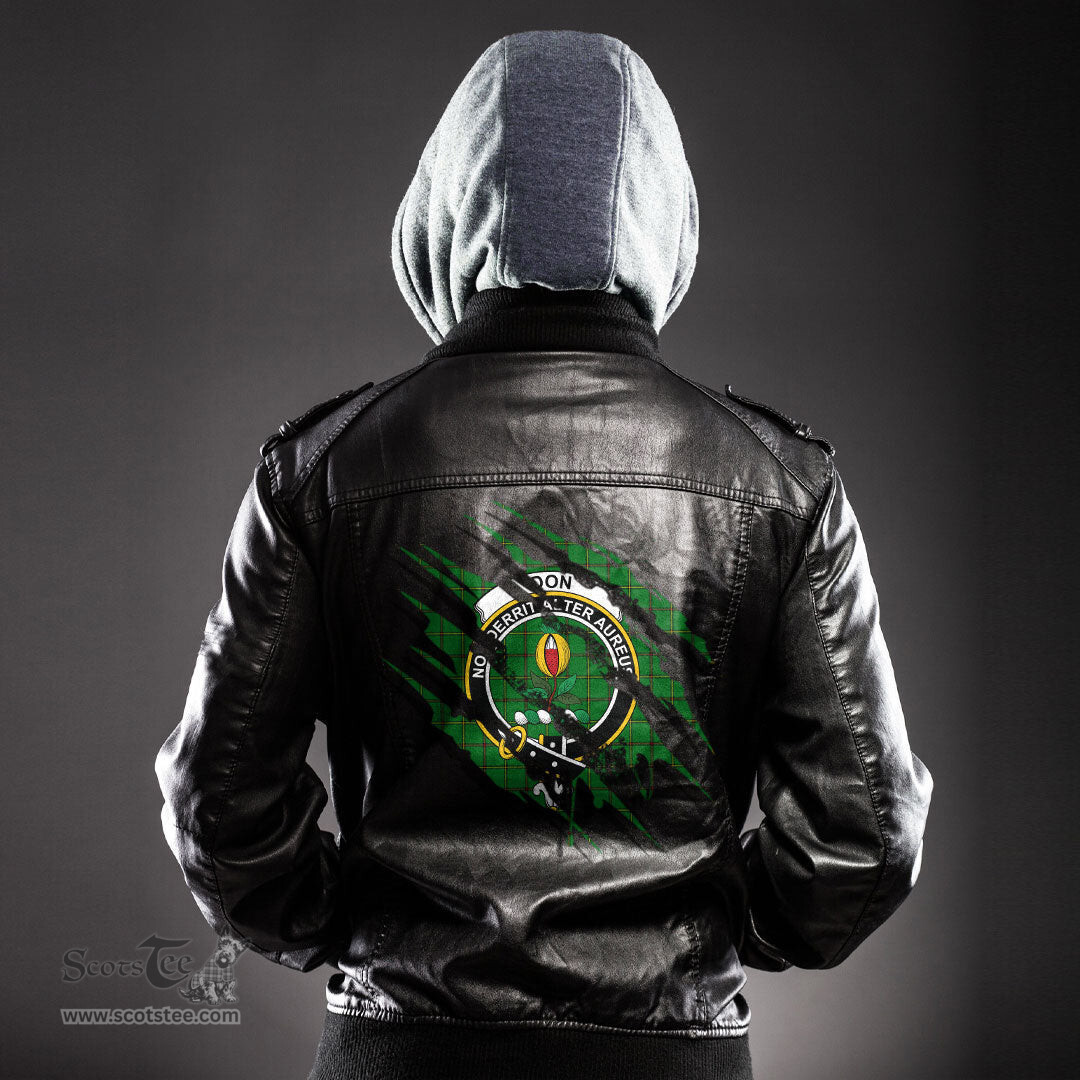 ScotsTee Shop Scottish Don _Tribe of Mar Clan Crest Tartan Scratch Tartan Leather Jacket