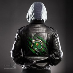 ScotsTee Shop Scottish Don _Tribe of Mar Clan Crest Tartan Scratch Tartan Leather Jacket