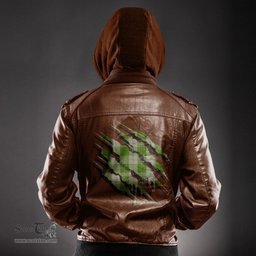 ScotsTee Shop Scottish Cunningham Dress Green Dancers Clan Tartan Scratch Tartan Leather Jacket
