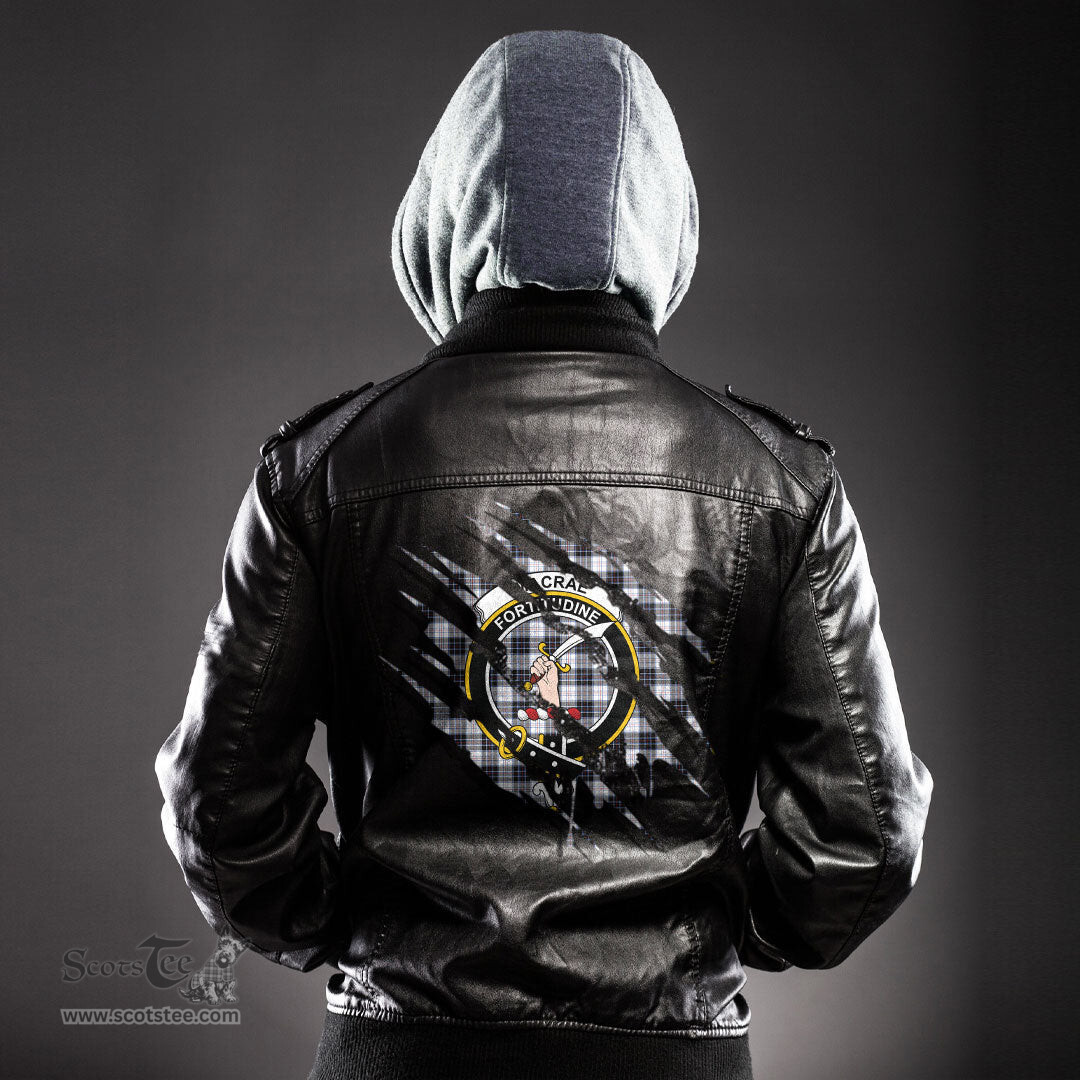 ScotsTee Shop Scottish MacRae Dress Modern Clan Crest Tartan Scratch Tartan Leather Jacket