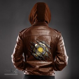 ScotsTee Shop Scottish MacLeod of Harris Weathered Clan Crest Tartan Scratch Tartan Leather Jacket