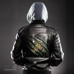 ScotsTee Shop Scottish MacKintosh Hunting Ancient Clan Crest Tartan Scratch Tartan Leather Jacket