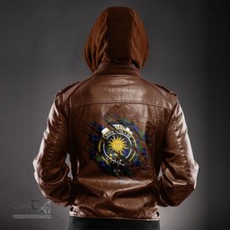 ScotsTee Shop Scottish MacLeod of Harris Modern Clan Crest Tartan Scratch Tartan Leather Jacket