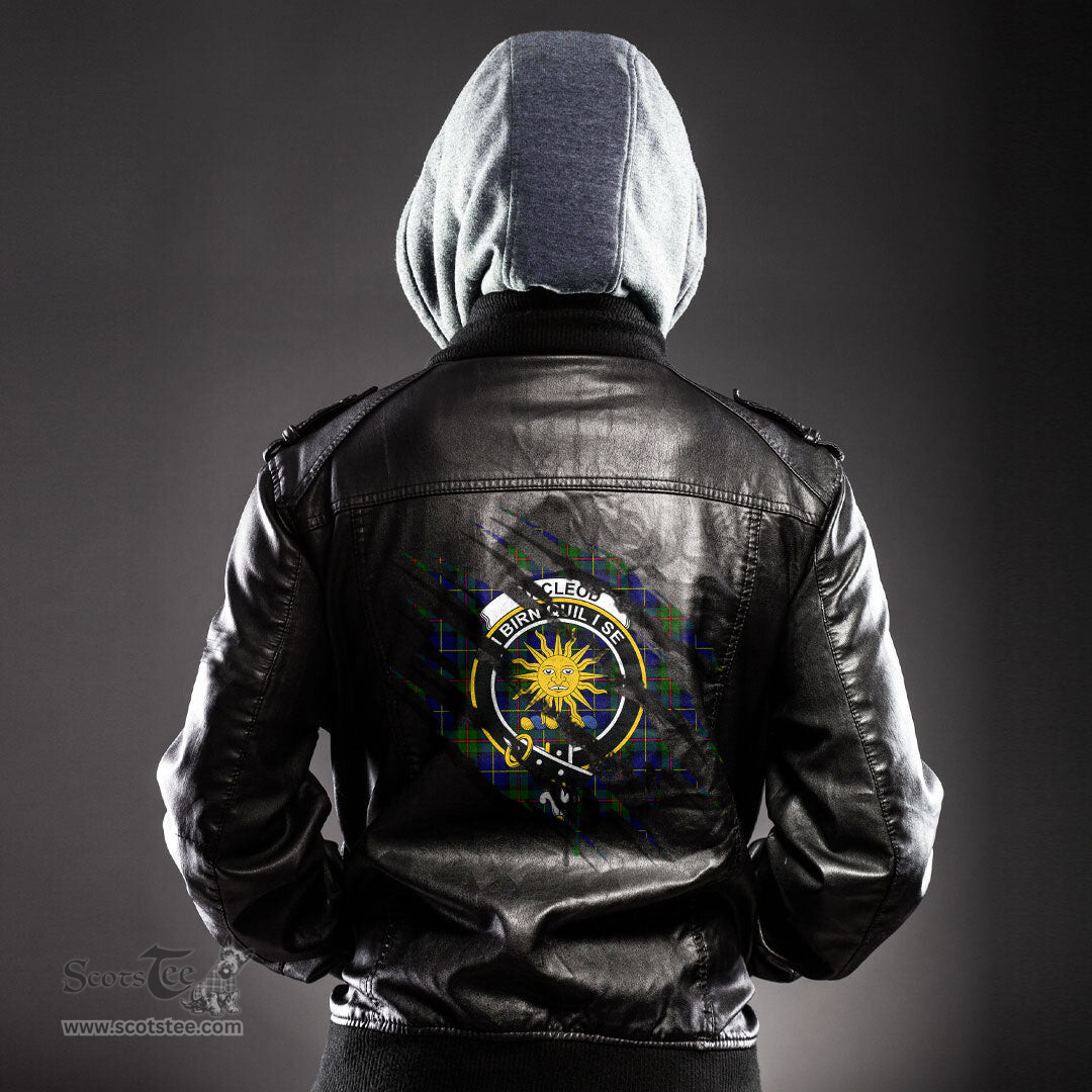 ScotsTee Shop Scottish MacLeod of Harris Modern Clan Crest Tartan Scratch Tartan Leather Jacket