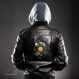 ScotsTee Shop Scottish MacLeod of Harris Modern Clan Crest Tartan Scratch Tartan Leather Jacket