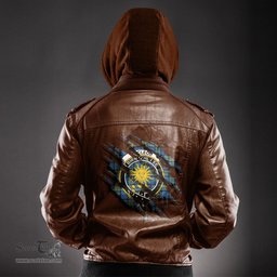 ScotsTee Shop Scottish MacLeod of Harris Ancient Clan Crest Tartan Scratch Tartan Leather Jacket