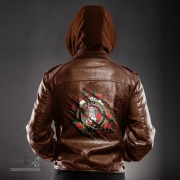 ScotsTee Shop Scottish MacLean of Duart Modern Clan Crest Tartan Scratch Tartan Leather Jacket