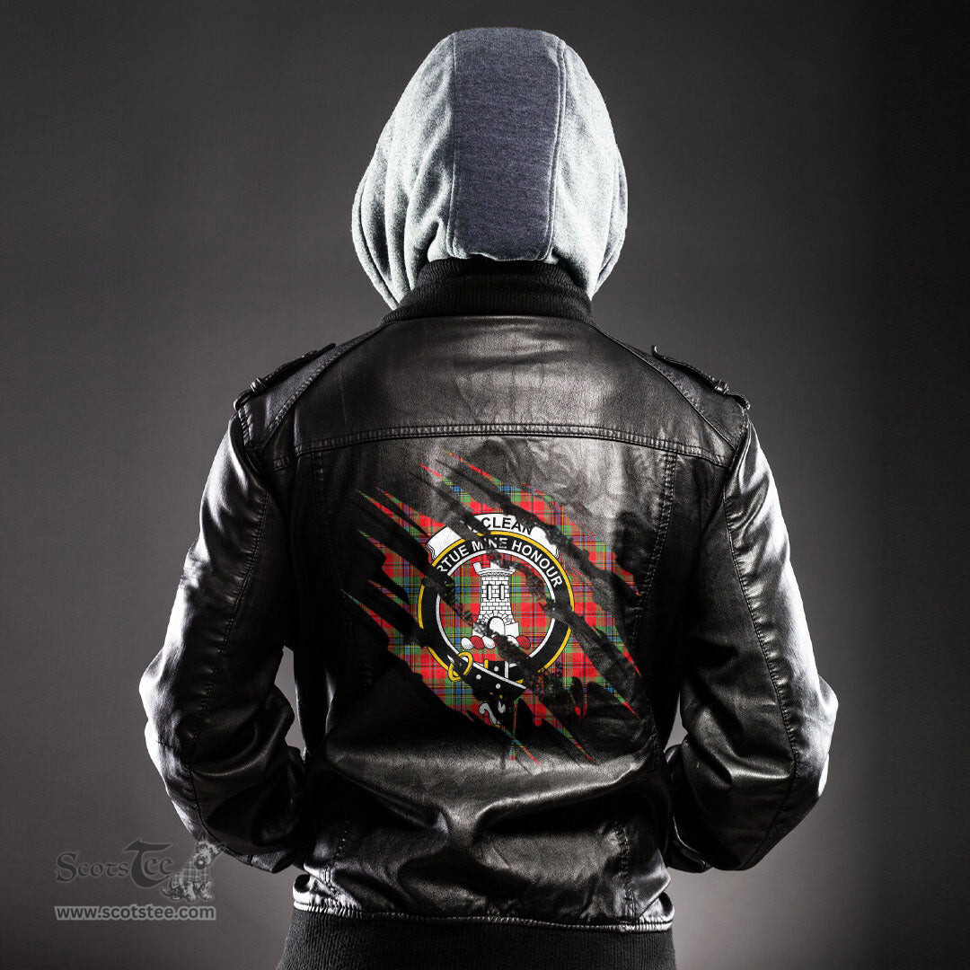 ScotsTee Shop Scottish MacLean of Duart Modern Clan Crest Tartan Scratch Tartan Leather Jacket