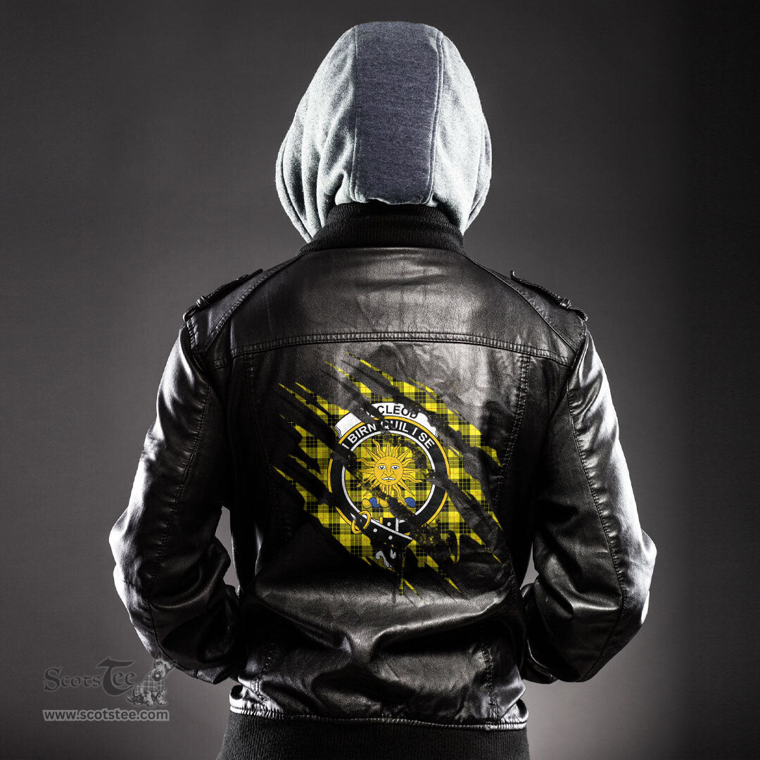 ScotsTee Shop Scottish MacLeod of Lewis Modern Clan Crest Tartan Scratch Tartan Leather Jacket