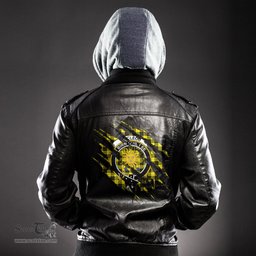 ScotsTee Shop Scottish MacLeod of Lewis Modern Clan Crest Tartan Scratch Tartan Leather Jacket