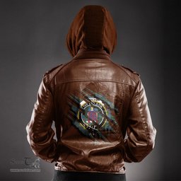 ScotsTee Shop Scottish Ogilvie Hunting Ancient Clan Crest Tartan Scratch Tartan Leather Jacket