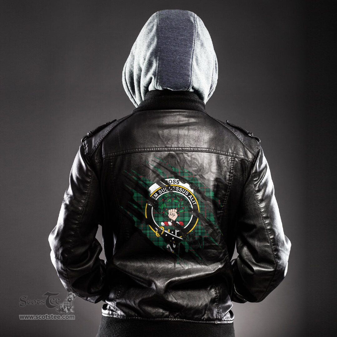 ScotsTee Shop Scottish Ross Hunting Modern Clan Crest Tartan Scratch Tartan Leather Jacket