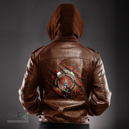ScotsTee Shop Scottish Morrison Red Modern Clan Crest Tartan Scratch Tartan Leather Jacket