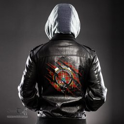 ScotsTee Shop Scottish Morrison Red Modern Clan Crest Tartan Scratch Tartan Leather Jacket