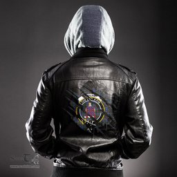 ScotsTee Shop Scottish Ogilvie Hunting Modern Clan Crest Tartan Scratch Tartan Leather Jacket
