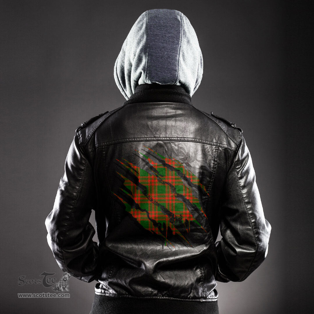 ScotsTee Shop Scottish Menzies Green Modern Clan Tartan Scratch Tartan Leather Jacket