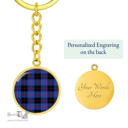 ScotsTee Shop Scottish Angus Modern Clan Circle Pendant Tartan Luxury Keychain - Personalized Engraving