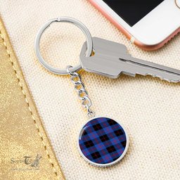 ScotsTee Shop Scottish Angus Modern Clan Circle Pendant Tartan Luxury Keychain - Personalized Engraving
