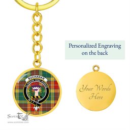 ScotsTee Shop Scottish Buchanan Old Sett Clan Crest Circle Pendant Tartan Luxury Keychain - Personalized Engraving