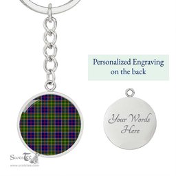 ScotsTee Shop Scottish Ayrshire District Clan Circle Pendant Tartan Luxury Keychain - Personalized Engraving