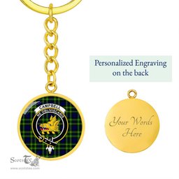 ScotsTee Shop Scottish Campbell of Breadalbane Modern Clan Crest Circle Pendant Tartan Luxury Keychain - Personalized Engraving