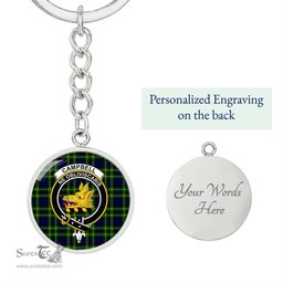 ScotsTee Shop Scottish Campbell of Breadalbane Modern Clan Crest Circle Pendant Tartan Luxury Keychain - Personalized Engraving