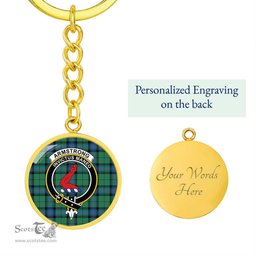 ScotsTee Shop Scottish Armstrong Ancient Clan Crest Circle Pendant Tartan Luxury Keychain - Personalized Engraving