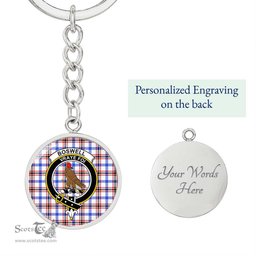 ScotsTee Shop Scottish Boswell Modern Clan Crest Circle Pendant Tartan Luxury Keychain - Personalized Engraving