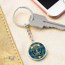ScotsTee Shop Scottish Barclay Hunting Ancient Clan Crest Circle Pendant Tartan Luxury Keychain - Personalized Engraving