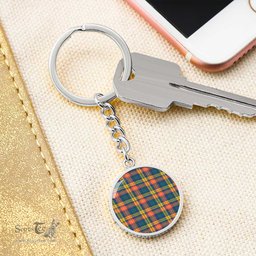 ScotsTee Shop Scottish Buchanan Ancient Clan Circle Pendant Tartan Luxury Keychain - Personalized Engraving
